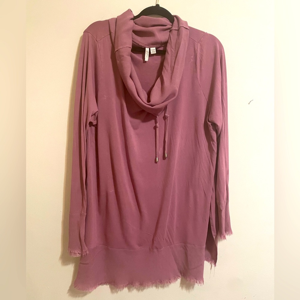 Women’s Cowl Neck Pink Blush colored Top Draw Strings Fringe  ends Size 18/20W
